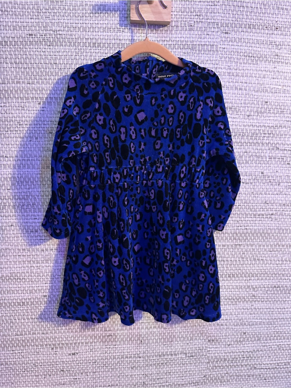Mini Rodini Royal Blue and Black Leopard Print velvet Dress 2-3T like new